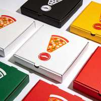 Boîte à pizza personnalisée en gros avec impression de logo en relief et paillettes, emballage en carton d'art pour la livraison de pizzas aux restaurants