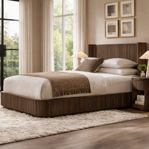 Indoor Wooden Bed Frame <b>Bedside</b> <b>Table</b> Set Home Furniture Luxury Villa Bedroom Hotel Guest Room Comfortable RIB004 Solid Wood Bed - Product Image 3