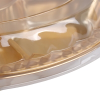 Plateau de service rond premium à 6 compartiments en plastique transparent avec couvercle, boîte d'emballage jetable en PET pour bonbons, noix, fruits secs, à emporter