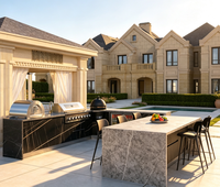 Cuisine extérieure complète, bloc de cuisson entièrement équipé avec barbecue intégré, évier, réfrigérateur et rangement pour configurations de jardin prêtes à l'emploi