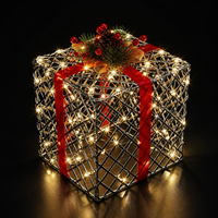 Ensemble de 3 boîtes cadeaux lumineuses LED de Noël, cadre en fil de fer noir, lumière blanche chaude, guirlande lumineuse féerique pour la décoration intérieure et extérieure des fêtes