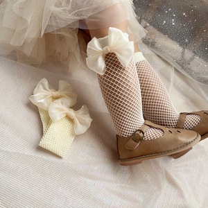 Chaussettes hautes d'été espagnoles avec gros nœud en tulle pour enfants, noir, blanc, résille, genou fin pour bébé fille, avec perles - Product Image 6