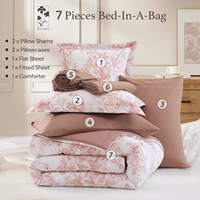 Ensemble de literie 7 pièces en coton floral personnalisé OEM ODM, 300TC, imprimé roses roses, toutes saisons, pour chambre à coucher