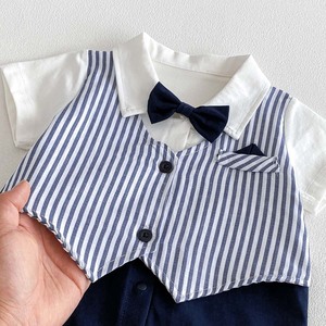 Conjunto de Traje para Niños, Vestido de Primer Cumpleaños para Niños, Pelele de Caballero para Bebé Recién Nacido, Manga Corta a Rayas, Estilo Coreano, Algodón - Product Image 4