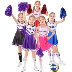 小女孩啦啦队服装连衣裙绒球装普里姆女学生啦啦队舞台表演啦啦队制服
