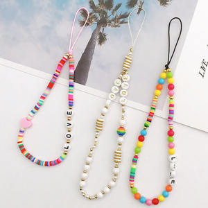 2025 nouveau multicolore Anti-perte étui de téléphone portable corde à la main polymère argile breloque perles porte-clés lanière de téléphone portable pour les femmes - Product Image 1