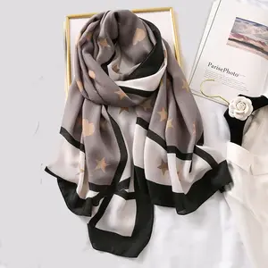 2023 Cotton Linen Elegant Large Stars Print Shawls Wraps Woman Fashion Stole Head Scarf for Ladies Muslim Hijab