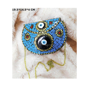 Sac à main en métal de luxe pour femmes cadre pochette sac à main de soirée motif géométrique mariée mariage messager voyage sacs à main mauvais œil - Product Image 5