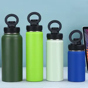 Botella de agua deportiva de gran capacidad con tapa Magsafe de 32oz/960ml, termo al vacío con botella de bebida magnética con soporte para teléfono