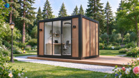 Module de bureau préfabriqué modulaire Europe-Amérique pour jardin, studio de travail en conteneur, revêtement bois, design moderne pour villa et appartement