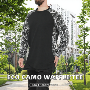 Black Camo <b>Raglan</b> Long <b>Sleeve</b> <b>T</b> <b>Shirt</b> Oversized Cotton Tee Digital Print Casual Men's - Product Image 2