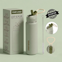Bouteille d'eau personnalisée avec logo, en acier inoxydable 304, double paroi, anti-poussière, avec couvercle à paille