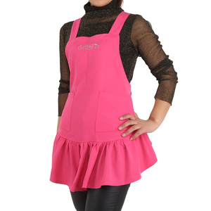<span class=keywords><strong>Tablier</strong></span> de dame de filles de bretelles réglables de broderie de logo personnalisé en polyester rose chaud - Product Image 1