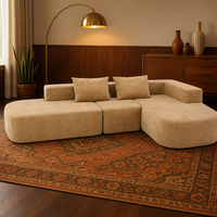 Canapé modulaire en daim camel avec chaise longue, garnissage en éponge à profil bas, tissu écologique durable pour salon Japandi