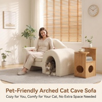 Canapé Chesterfield adapté aux animaux de compagnie, canapé simple pour humains et animaux, avec rembourrage en éponge, housse en lin, cadre en bois de chêne crème