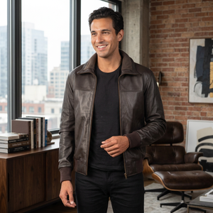 Veste en cuir véritable pour homme, style streetwear personnalisé, respirante, fermeture éclair, tailles sur mesure, hiver - Product Image 1
