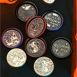 Sello de cera de cobre redondo con diseño de calabaza, fantasma y bruja para decoración de diarios, ideal para Halloween. - Product Image 3