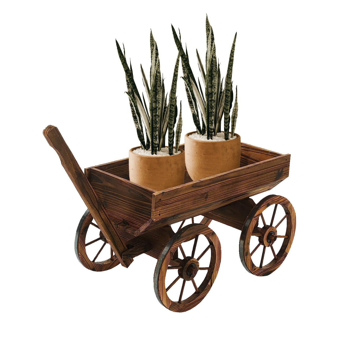 New Design Wood Flower Planter Station Garden Wagon Decor with Wheels Raised Garden Bed Planter Box For Outdoor Backyard Balcony