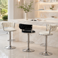 Tabourets de bar modernes classiques à hauteur de comptoir, avec coussin rond en velours, chaise pivotante chromée pour îlot de cuisine ou comptoir de salle à manger