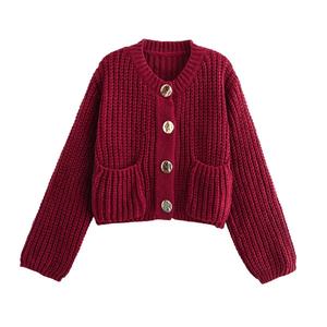 Nouveau mode femmes Vintage à manches longues gros boutons décontracté ordinateur tricoté manteau épais aiguille tricot <span class=keywords><strong>pull</strong></span> Cardigan <span class=keywords><strong>femme</strong></span> - Product Image 4