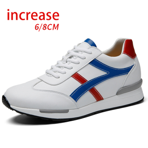 Invisible Height-increasing 8cm Men's Fashionable White <b>Sneakers</b> with Casual Lace-up Design and Invisible Mesh Lining - Product Image 1