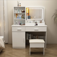 Miroir sur pied blanc moderne et mobile avec éclairage à 3 modes de couleur, coiffeuse avec tiroirs pour chambre à coucher
