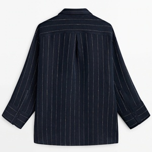 Nueva Llegada OME, Camisa a Rayas Azul Marino 100% Lino, Blusas para Mujer, Camisas de Lino, Blusas Elegantes para Mujer - Product Image 6