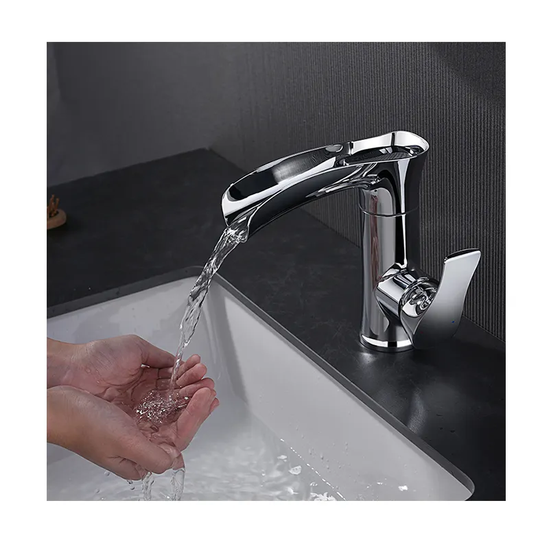 Modern waterfall basin faucet single hole polished chrome hot cold water vanity faucet bathroom mixer tap