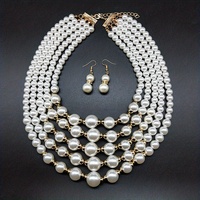 Ensemble de bijoux tendance bohème : collier ras-du-cou multi-rangs de perles et boucles d'oreilles assorties
