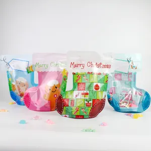 كيس مخصص لعيد الميلاد مع قطع بسحاب ، أكياس تعبئة بلاستيكية غائمة لتعبئة الحلوى والهدايا ، أكياس Mylay