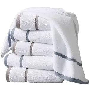 家居酒店毛巾套装定制图案刺绣标志奢华手巾白色100% 纯棉酒店浴巾