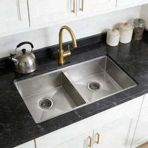 Lavello da <span class=keywords><strong>Cucina</strong></span> Professionale Sottopiano in Acciaio Inox 16 Gauge, Doppia Vasca, Finitura Spazzolata Anti-Impronta - Product Image 2