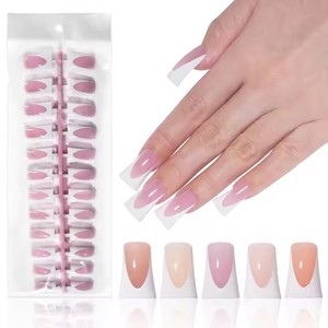 AILLSA OEM - <span class=keywords><strong>Uñas</strong></span> Acrílicas Hechas a Mano con Punta Francesa Cónica, Blancas, Cobertura Total, 120 Piezas/Caja con Pegamento - Product Image 1