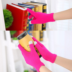 Winter Warm Knitted <b>Touchscreen</b> <b>Gloves</b> Unisex Five Finger Thermal <b>Gloves</b> For Adults And Children Bright Blue 7.5 In Length - Product Image 2