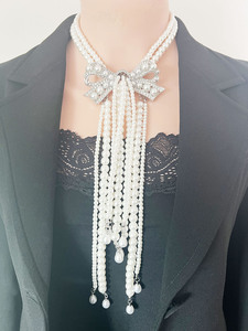 Barocco alla moda lungo nappine <span class=keywords><strong>collana</strong></span> <span class=keywords><strong>con</strong></span> <span class=keywords><strong>fiocco</strong></span> <span class=keywords><strong>di</strong></span> <span class=keywords><strong>perle</strong></span> <span class=keywords><strong>di</strong></span> lusso a maglie <span class=keywords><strong>di</strong></span> lusso clavicola accessori per matrimonio e festa - Product Image 6