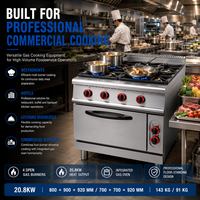 Cuisinière professionnelle pour restaurant, cuisinière à gaz en acier inoxydable à 4 brûleurs, avec contrôle de la température