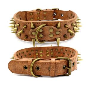 Elegante cuero Retro y Material de PU <span class=keywords><strong>Collar</strong></span> de perro con pinchos Diseño de remache Protección al aire libre personalizada para entrenamiento de perros agresivo - Product Image 5