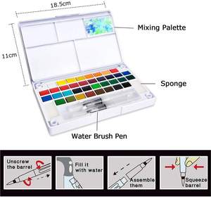 24 Assorted Watercolors Paint with Brush <b>Pen</b> Set in Travel Tin Box Pack - Product Image 6