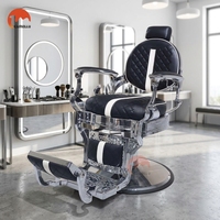 Chaise de coiffeur de style antique, noir et blanc rayé, inclinable, hydraulique