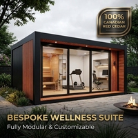 Sauna dan bak mandi air panas berukuran besar dari kayu cedar merah dan hemlock, desain modern, ramah lingkungan, dapat disesuaikan, dengan pemanas listrik, untuk 6 orang.