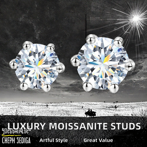 Moissanite Diamond Big <b>Stud</b> Earrings 925 Sterling <b>Silver</b> Round Brilliant Cut GRA Certified Cute Women Luxury Wedding Jewelry - Product Image 2