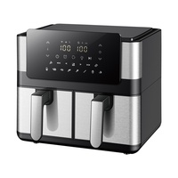 Friteuse à air multifonctionnelle à commande tactile en acier inoxydable pour la maison, double compartiment sans retournement, carrée, 8L, 2000W