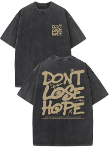 Camiseta Oversize Vintage Lavada con Graffiti '<span class=keywords><strong>Don</strong></span>'t Lose Hope' Estilo Retro Urbano Casual de Algodón - Envío desde EE. UU. - Product Image 1