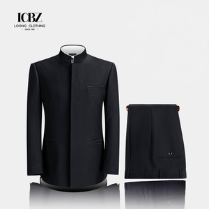 Bán Buôn Đứng Cổ Áo Trung Sơn Phù Hợp Với Với Bóng Tối Placket Người Đàn Ông Màu Đen Của Phù Hợp Với Slim Wedding Trung Quốc Phù Hợp Với - Product Image 1
