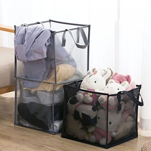 Panier à linge pliable, grand panier carré pour vêtements sales, panier de rangement domestique en maille avec poignée - Product Image 3