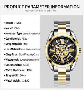 นาฬิกาข้อมือ Tevise 795G ของแท้ แบรนด์ดัง ระบบออโตเมติก กันน้ำ สำหรับผู้ชาย - Product Image 2