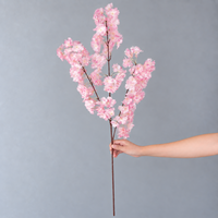 Ranting Bunga Sakura Sutra Padat Tanpa Daun, Bunga Sakura Buatan untuk Dekorasi Dinding Bunga Acara Pernikahan dan Pesta