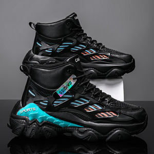 Men's High <b>Top</b> Lace-Up Basketball Sneakers Breathable PU Mesh Upper Cushioned <b>PVC</b> Sole All-Season Fitness Daily Walking Shoes - Product Image 3