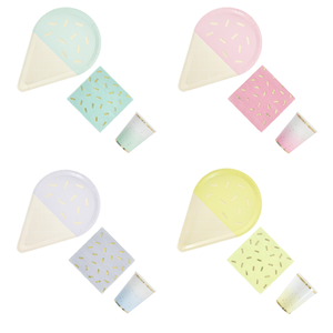 Assiettes, serviettes et gobelets jetables en papier DAMAI Pastel Macaron en forme de crème glacée, décorations de table pour fête d'anniversaire d'été avec paillettes dorées - Product Image 2