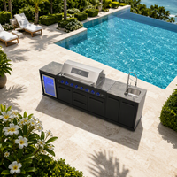 Station de barbecue commerciale professionnelle avec brûleur à gaz, réfrigérateur intégré, évier de préparation et rangement antirouille pour club de plage et maison de vacances